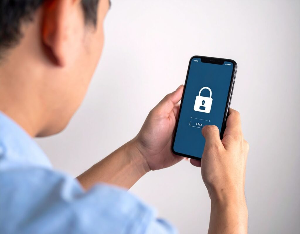 年輕人表情困惑地看著手機，螢幕顯示社群軟體封鎖與警示圖示，背景柔焦的社群介面，傳達「被封鎖後功能限制」的概念