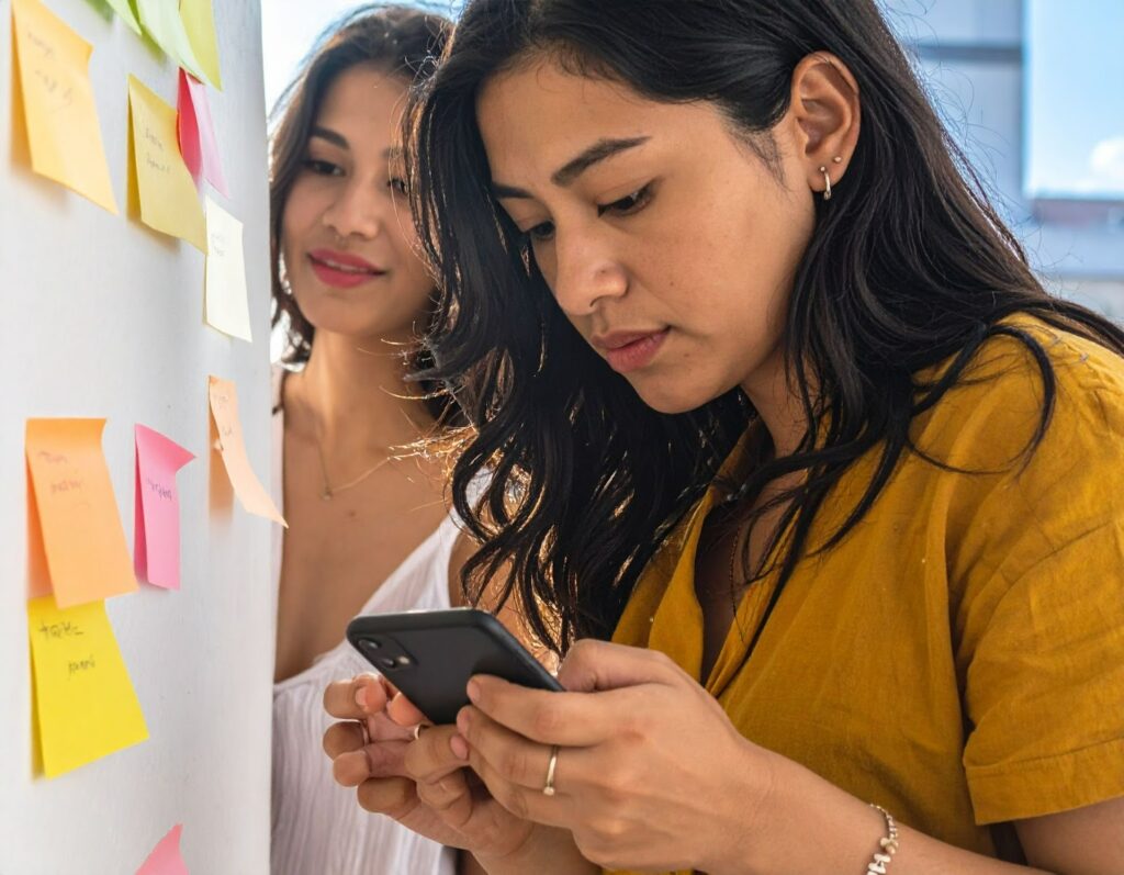 年輕人用手機備忘錄規劃行程與代辦事項